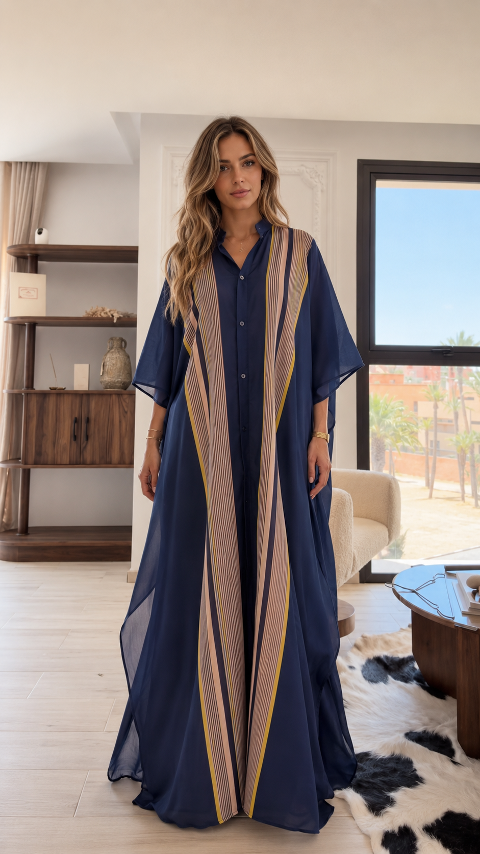 Striped Panel Kaftan Maxi Shirt Dress