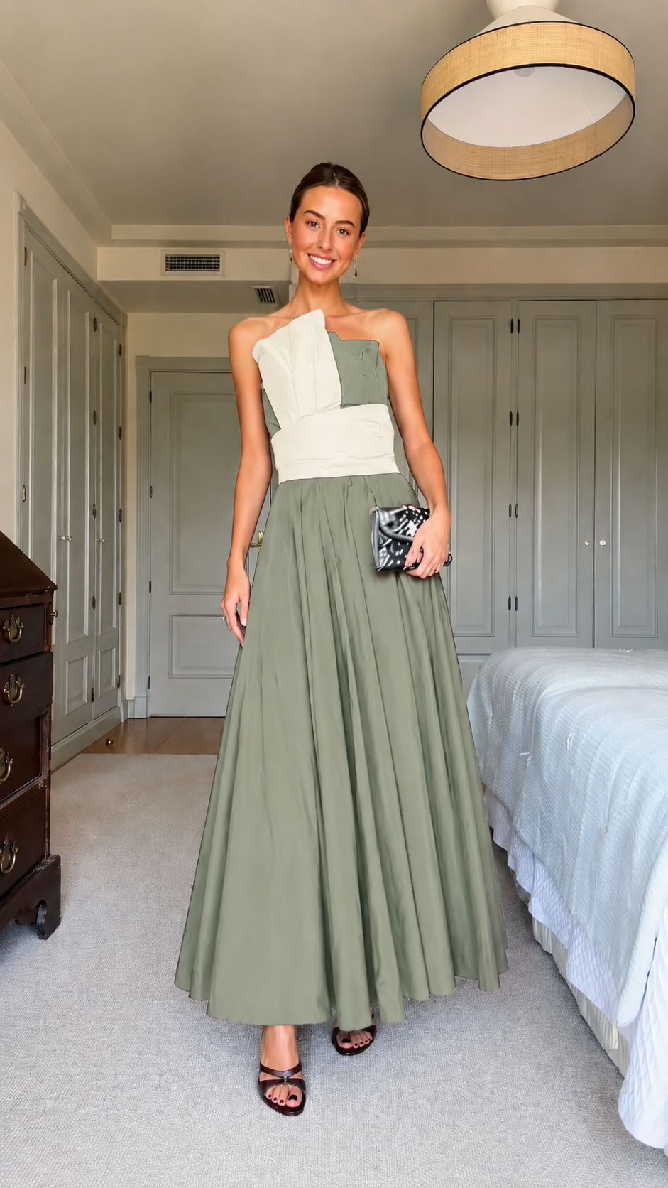 Colorblock Strapless Pleated Maxi Dress