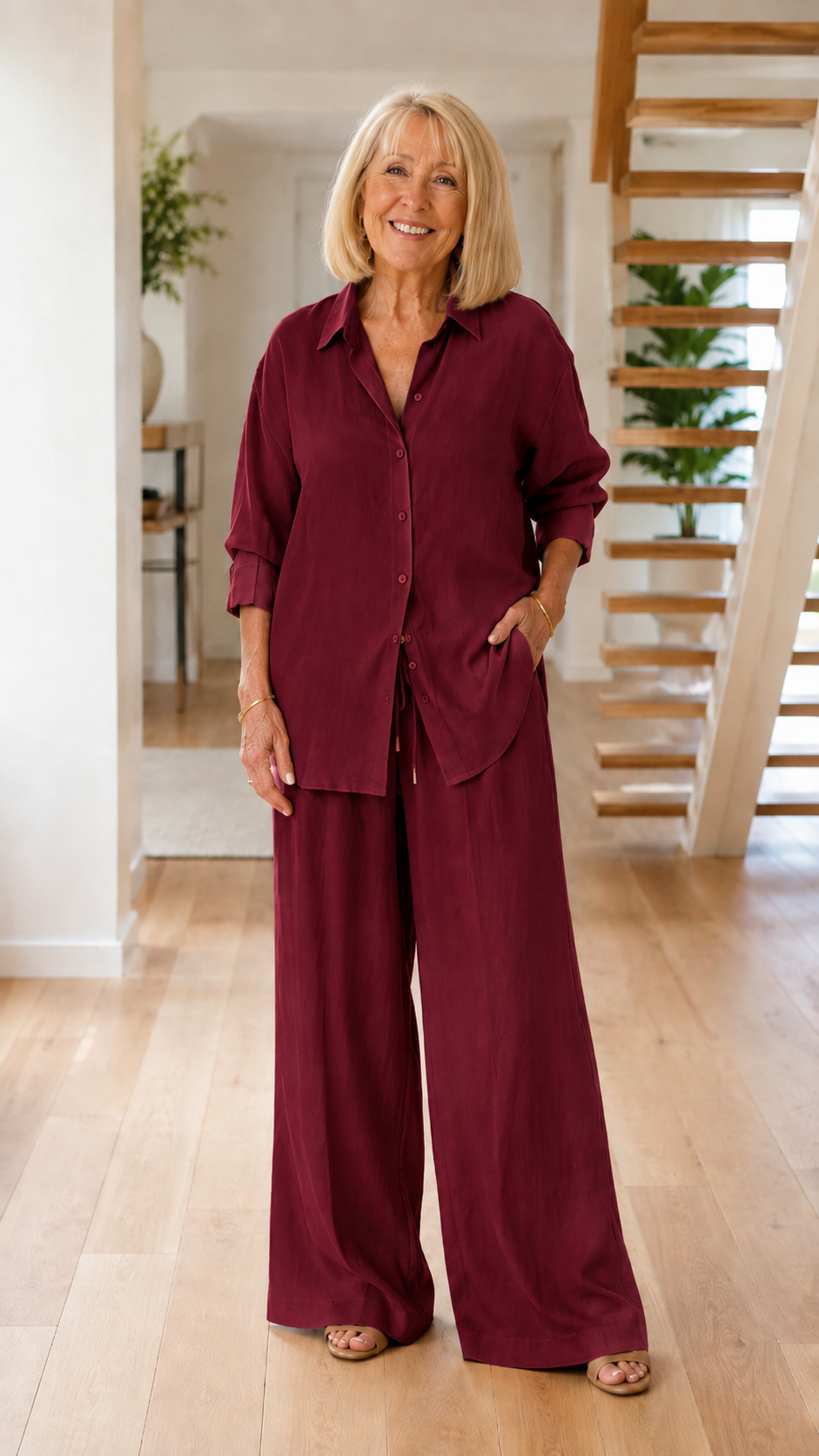 Relaxed Button-Up Shirt & Wide-Leg Pants Set