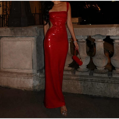 Sequin Sling Square Collar Backless Dress Dress Skirt