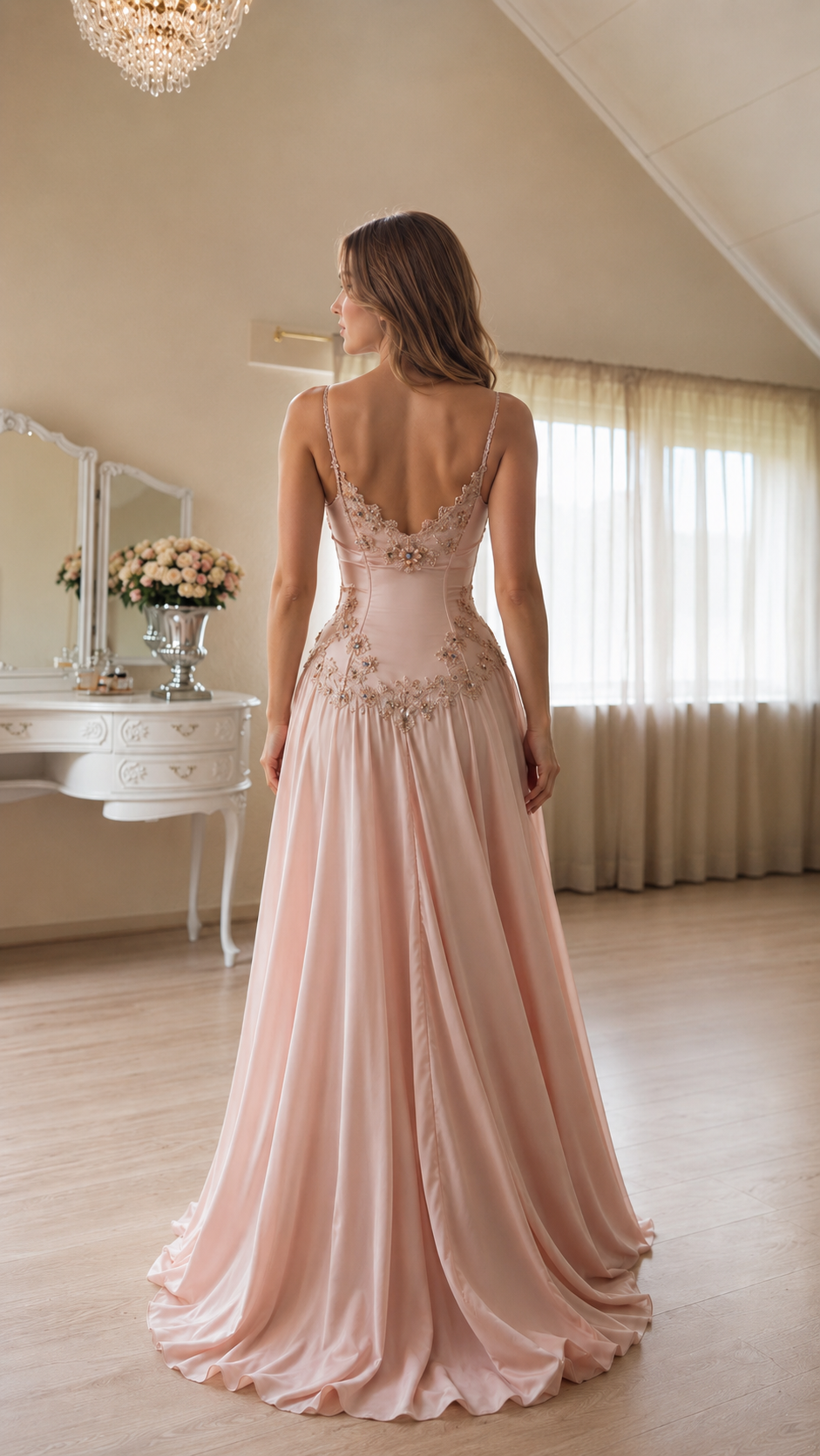romantic embellished satin maxi dress