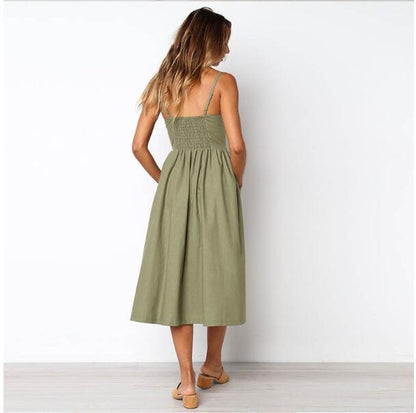 Sexy Suspender Button Pocket Halter Dress