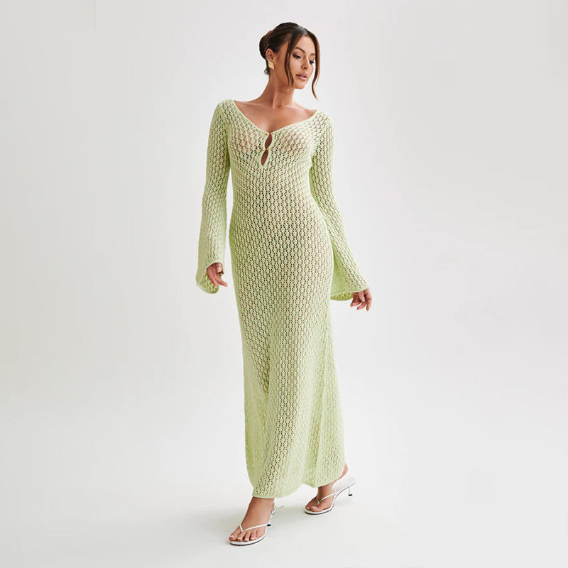 Solid Color Knitted Hollow-out Beach Swimsuit Blouse Sun-proof Women's Skirt