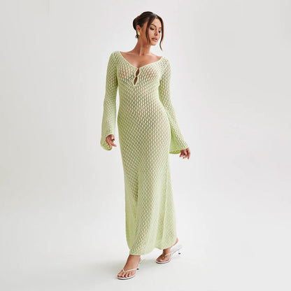 Solid Color Knitted Hollow-out Beach Swimsuit Blouse Sun-proof Women's Skirt