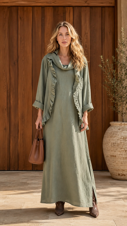 Ruffle-Trim Maxi Dress & Matching Jacket Set