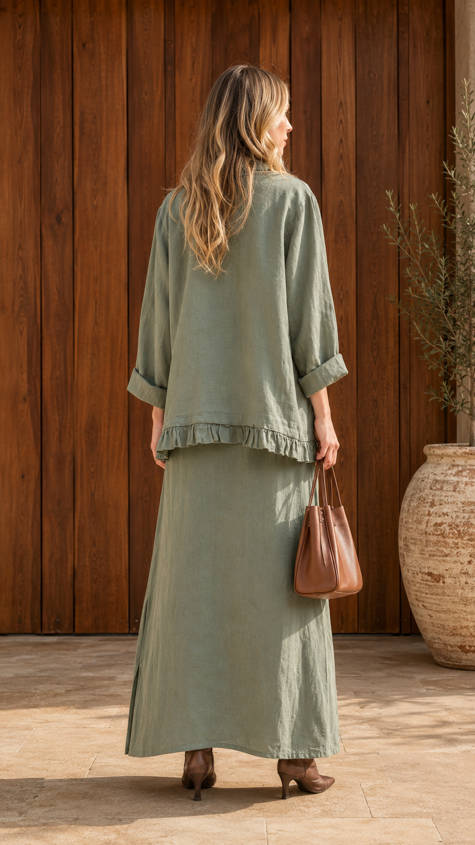 Ruffle-Trim Maxi Dress & Matching Jacket Set