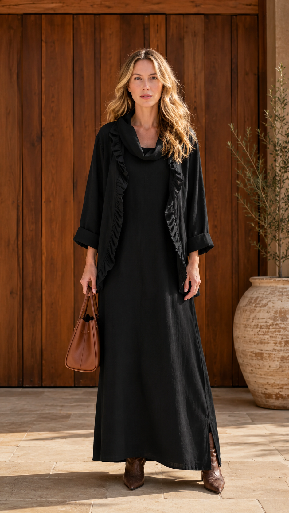 Ruffle-Trim Maxi Dress & Matching Jacket Set