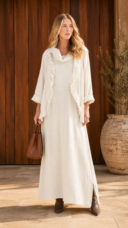 Ruffle-Trim Maxi Dress & Matching Jacket Set