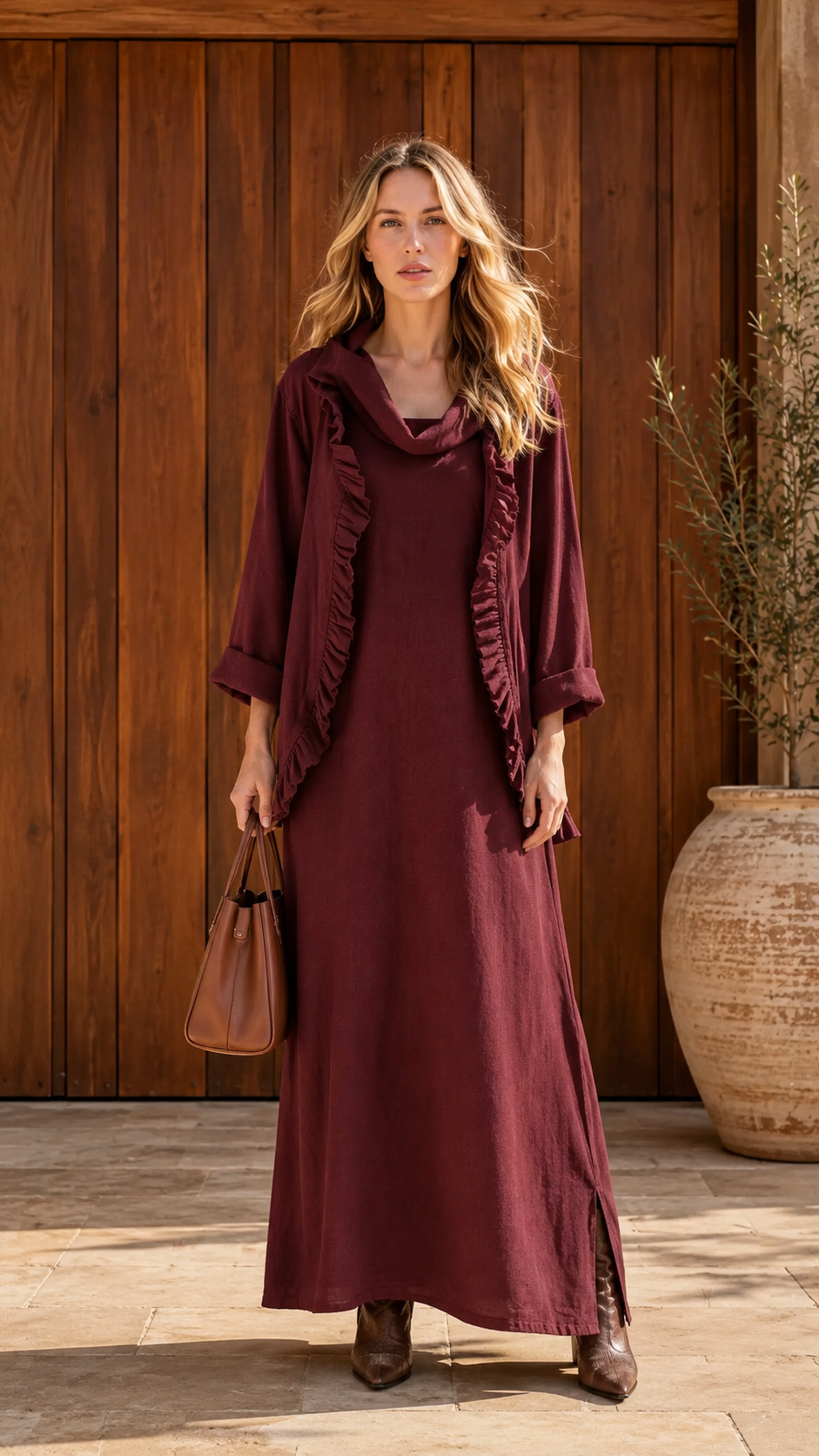 Ruffle-Trim Maxi Dress & Matching Jacket Set