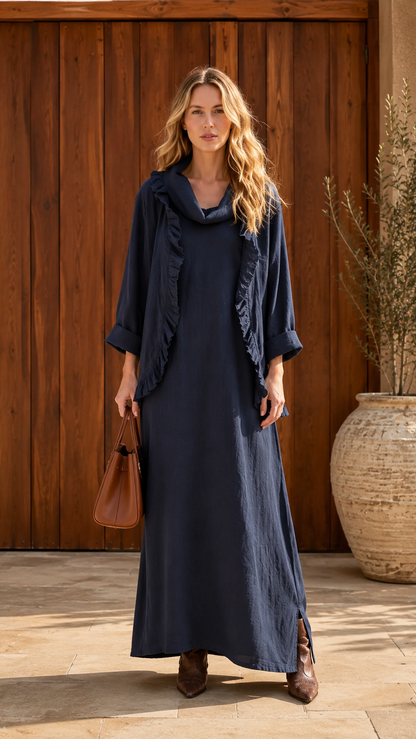 Ruffle-Trim Maxi Dress & Matching Jacket Set