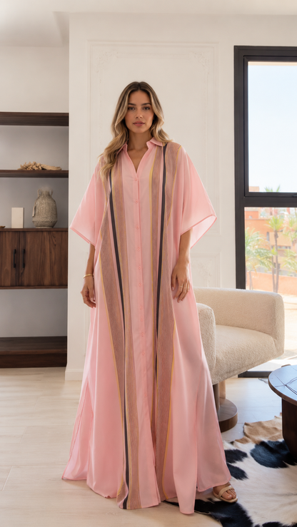 Striped Panel Kaftan Maxi Shirt Dress