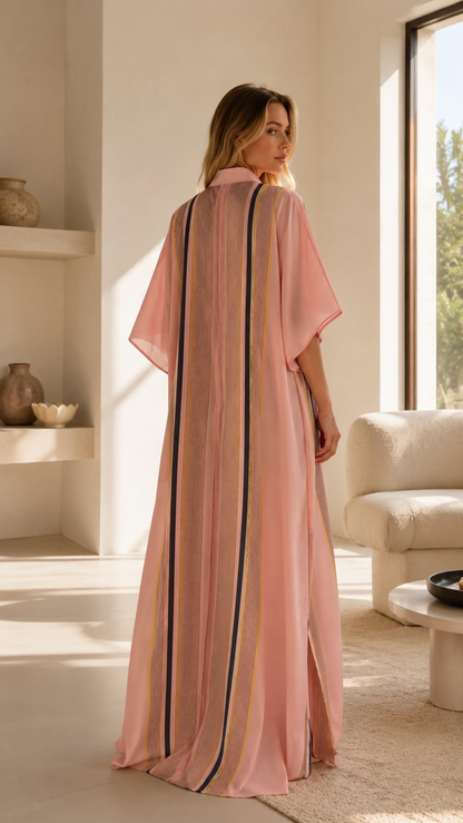Striped Panel Kaftan Maxi Shirt Dress