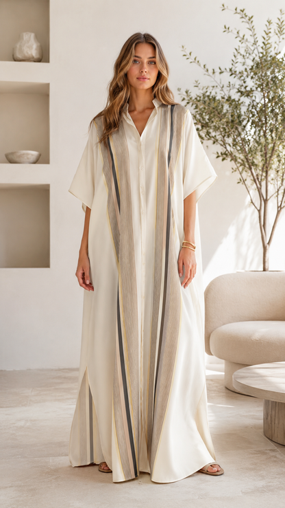 Striped Panel Kaftan Maxi Shirt Dress