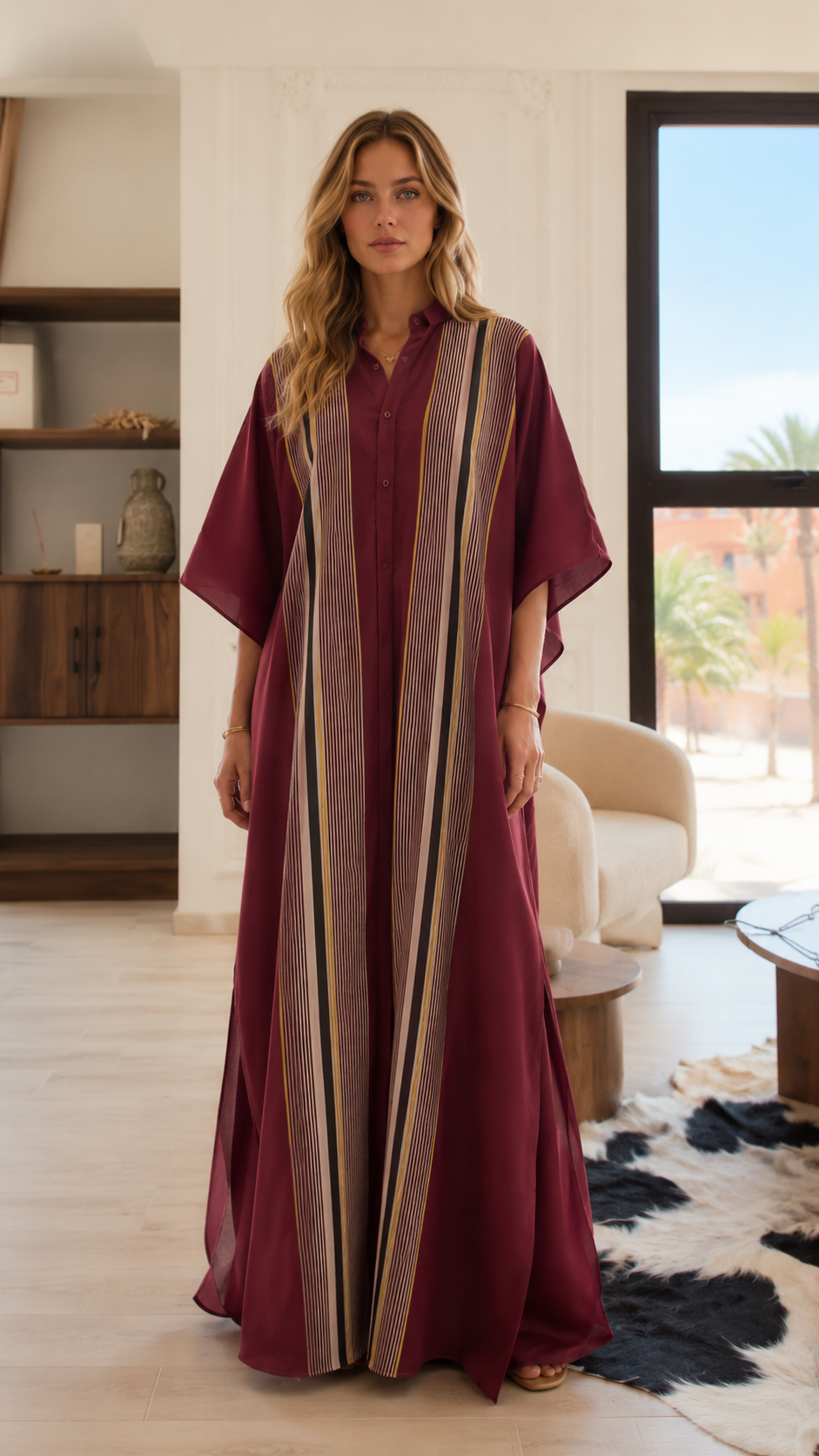 Striped Panel Kaftan Maxi Shirt Dress
