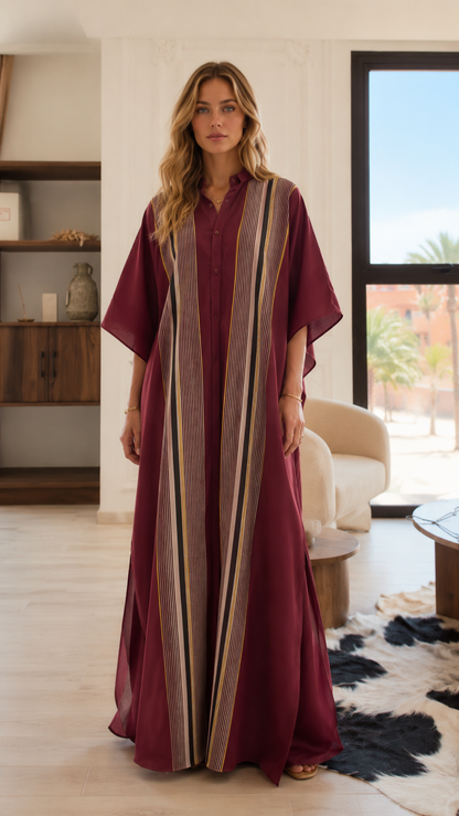 Striped Panel Kaftan Maxi Shirt Dress