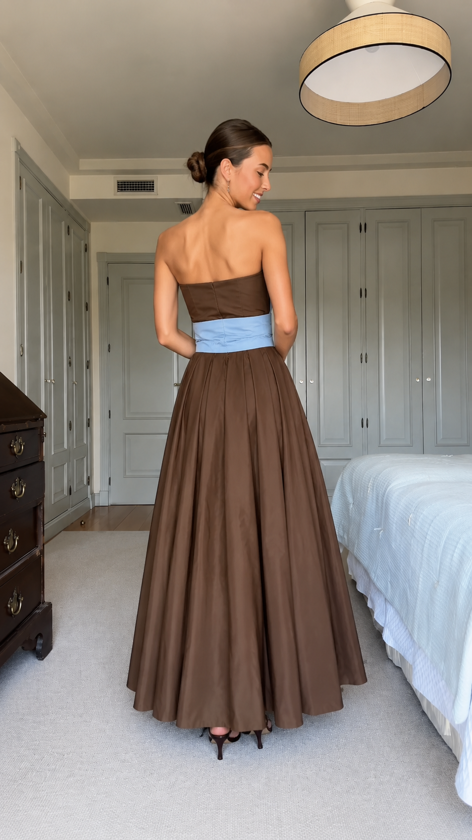 Colorblock Strapless Pleated Maxi Dress