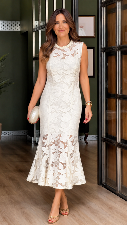 Floral Lace Sleeveless Midi Dress