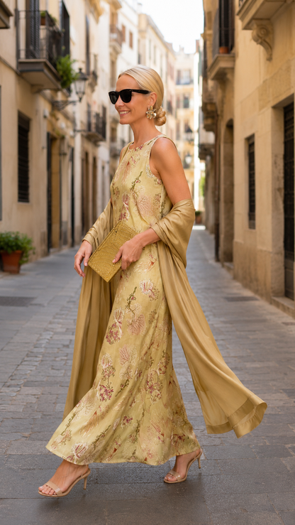 Sleeveless Printed Maxi Dress with Matching Long Duster