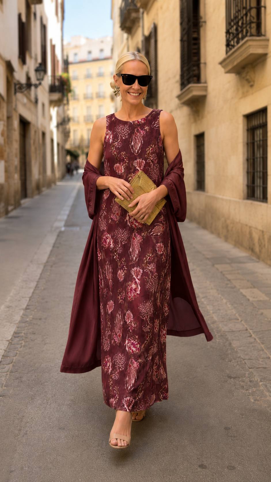 Sleeveless Printed Maxi Dress with Matching Long Duster
