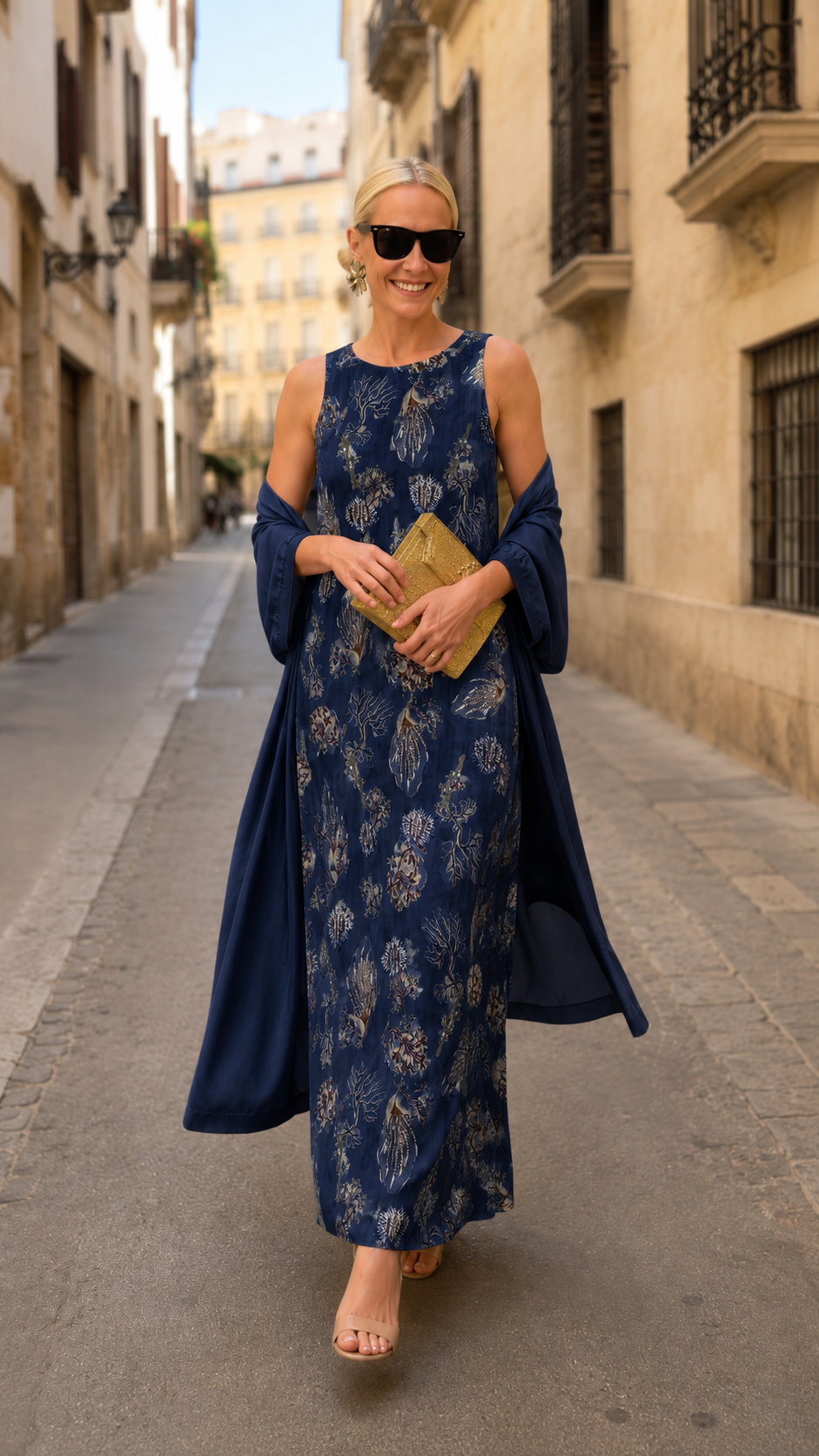 Sleeveless Printed Maxi Dress with Matching Long Duster