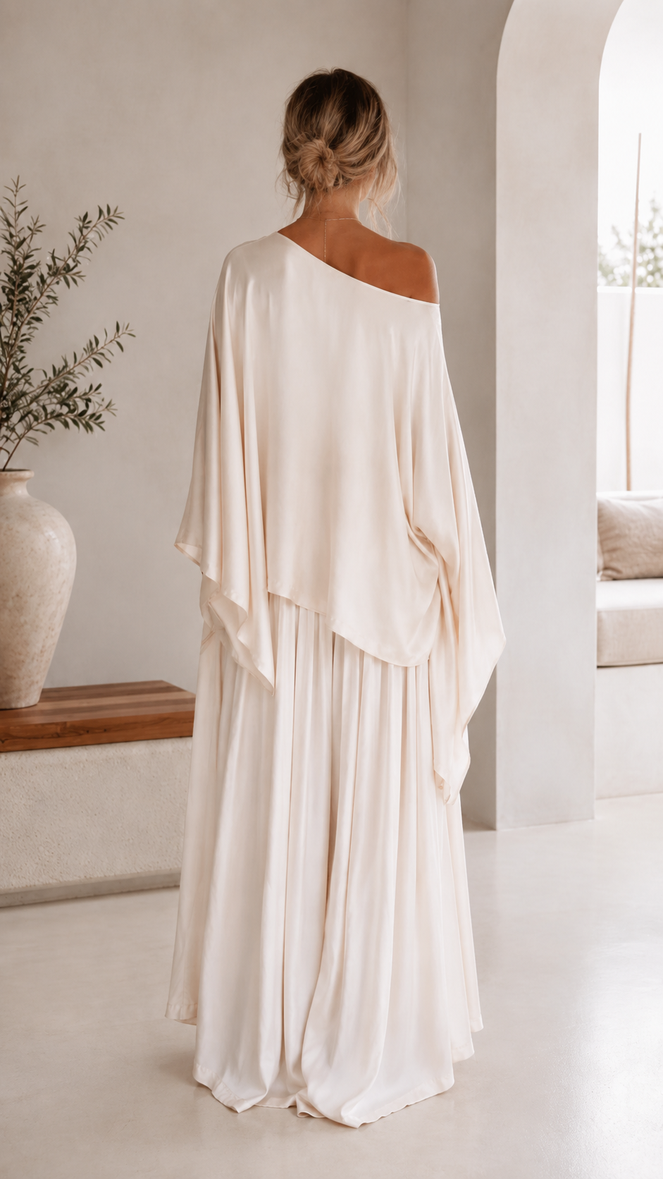 Elegant One-Shoulder Draped Top & Palazzo Pants Set