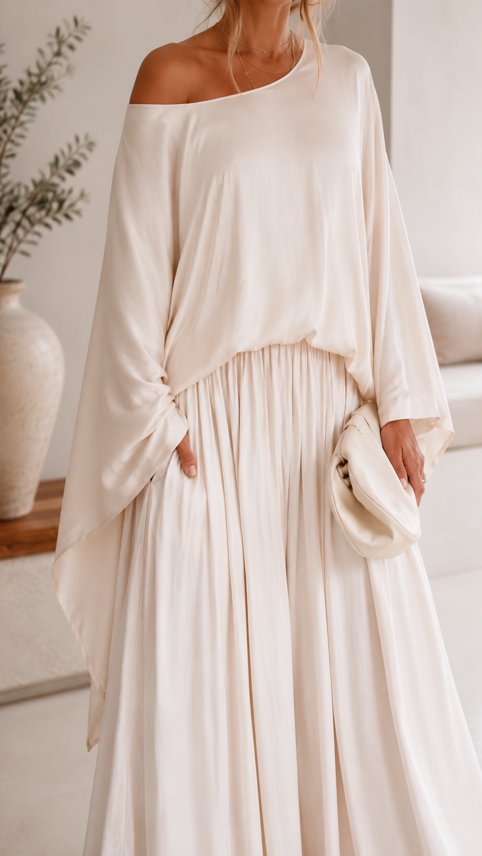 Elegant One-Shoulder Draped Top & Palazzo Pants Set
