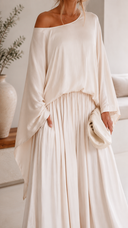 Elegant One-Shoulder Draped Top & Palazzo Pants Set