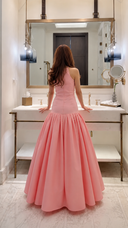 Embellished Drop-Waist Pleated Maxi Gown