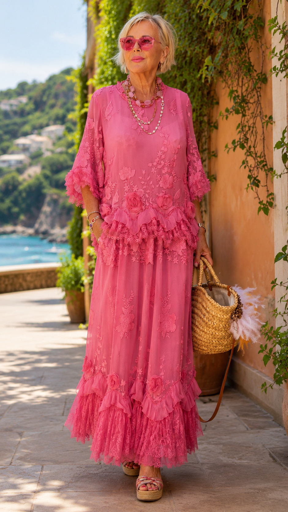 Embroidered Lace Two-Piece Maxi Set