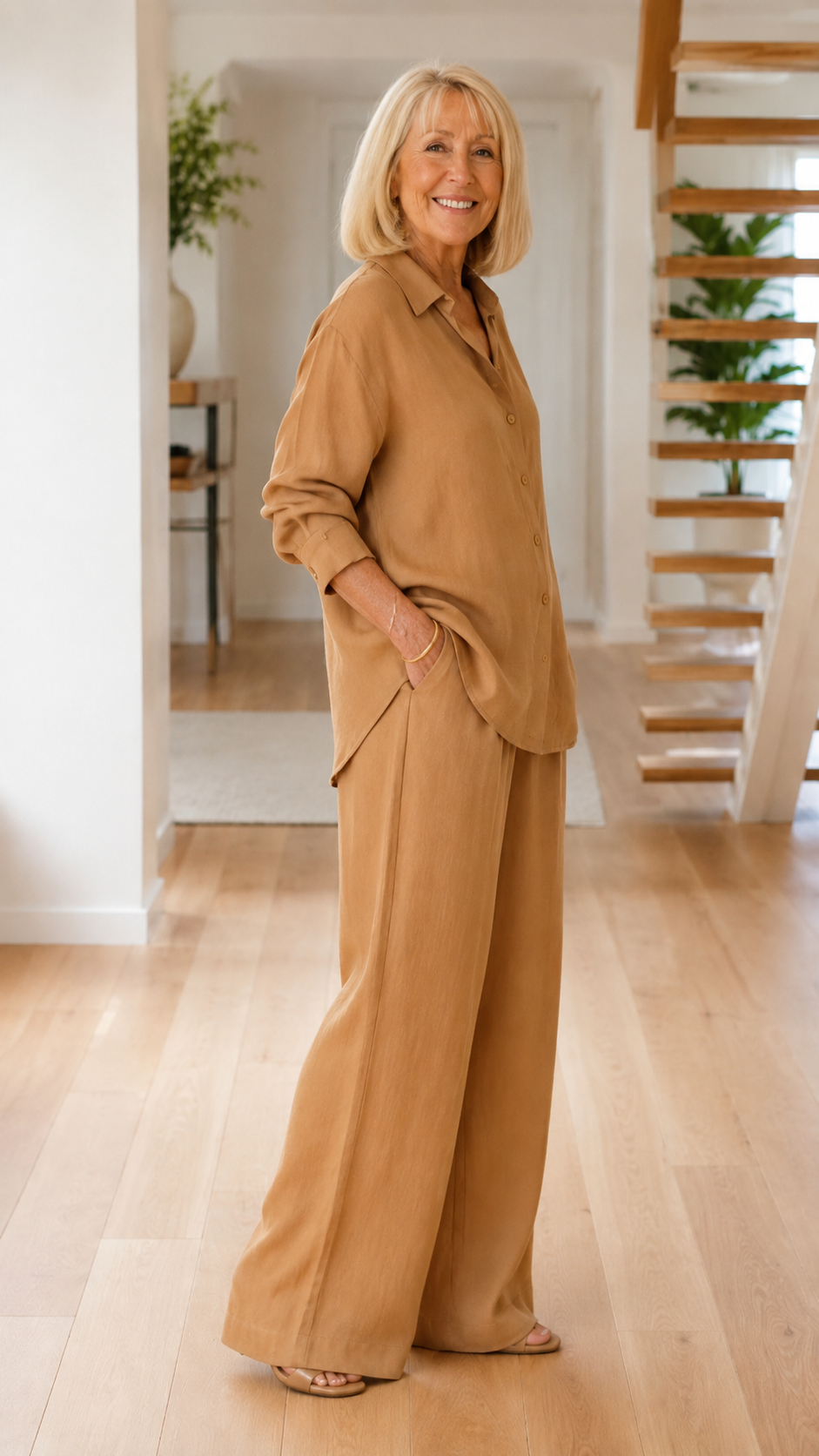 Relaxed Button-Up Shirt & Wide-Leg Pants Set