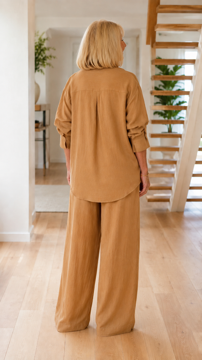 Relaxed Button-Up Shirt & Wide-Leg Pants Set