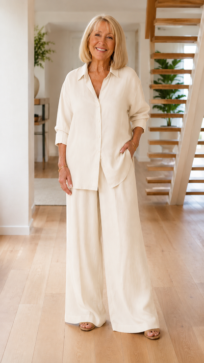 Relaxed Button-Up Shirt & Wide-Leg Pants Set