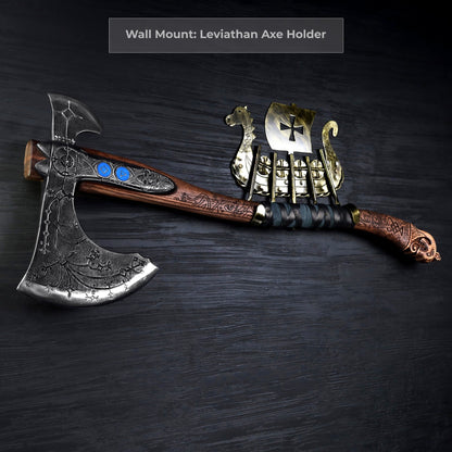 Hand-forged "Ragnarok Kratos axe" with carved handle and Glow-in-the-Dark Runes