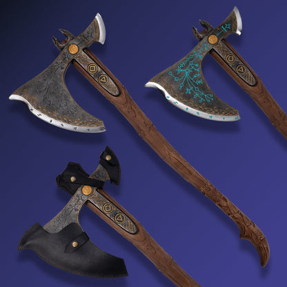 Handcrafted Leviathan axe with glow in the dark runes