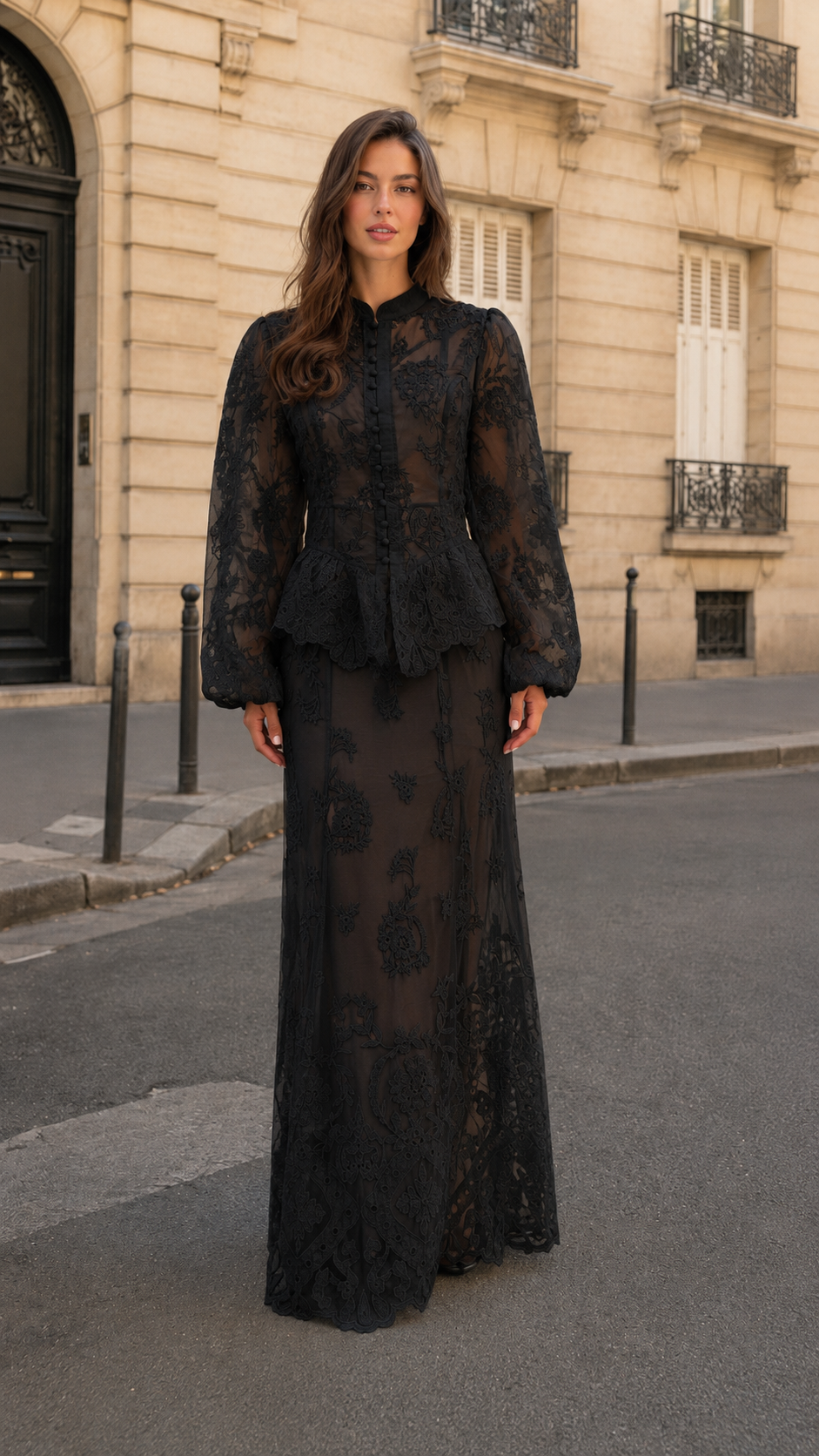 embroidered lace maxi dress