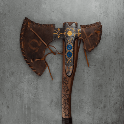 Hand-forged Leviathan axe with leather wrap "Ragnarok Kratos axe"