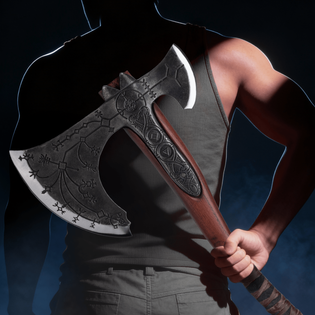 Hand-forged Leviathan axe with leather wrap
