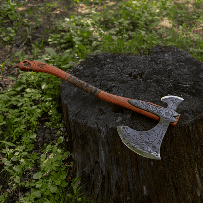 Hand-forged Leviathan axe with leather wrap