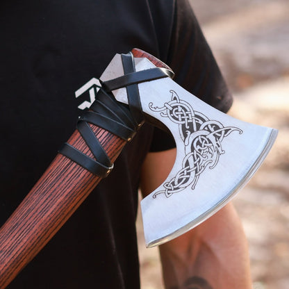 Handmade Norse axe ''Njord" with gently leather wrap