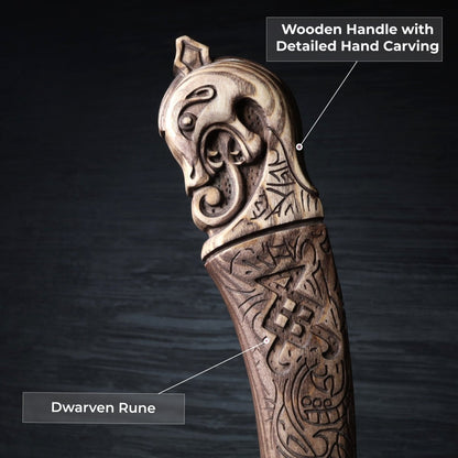 Leviathan Kratos axe with carved handle 34.25"