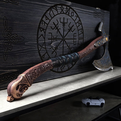 Leviathan Kratos axe with carved handle 34.25"