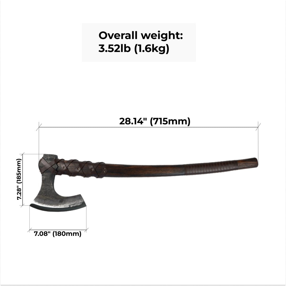 Viking long axe "Ragnvald" with carving handle and leather wrap